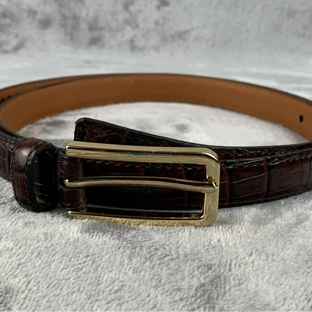 SAS‎ Belt XXL 40 Brown with Brass Buckle Made in USA Calfskin Croc Embossed Flaw